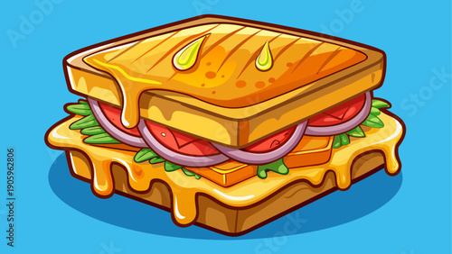 Cartoon vector of melted grilled cheese sandwich in simple flat cafe comfort food style
