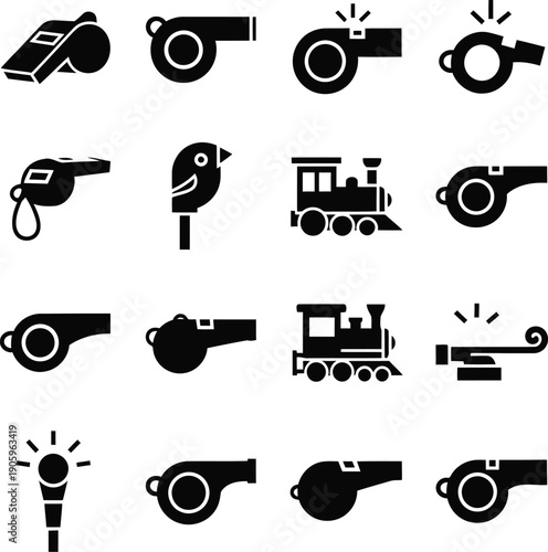 A collection of various whistles and guns