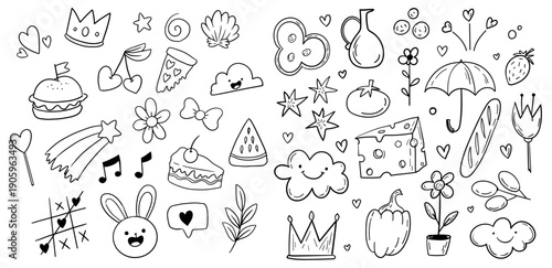 Hand drawn everyday objects and miscellaneous doodle collection