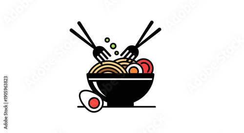 Noodle bowl illustration with chopsticks