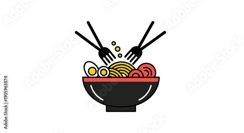 Noodle bowl illustration with chopsticks