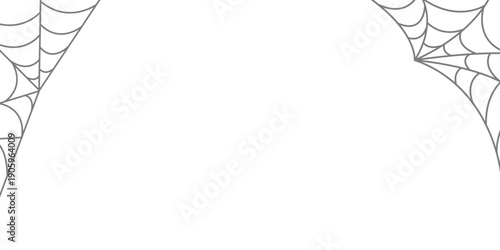 Simple line art illustration of spider webs framing a white background, perfect for halloween decorations. Vector