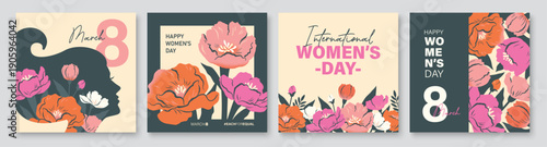 March 8, International Women's Day banner, poster, greeting card, background design with beautiful blossom flowers.

