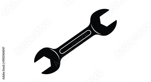Black wrench icon against a white background silhouette
