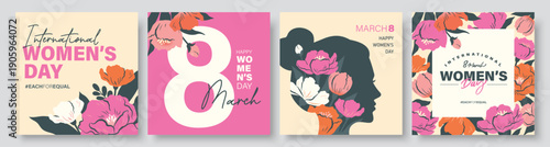March 8, International Women's Day banner, poster, greeting card, background design with beautiful blossom flowers.

