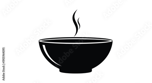 Black bowl with rising steam a minimalist design silhouette