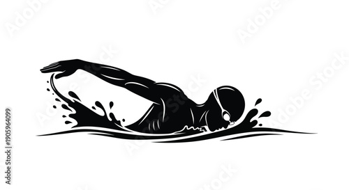 A swimmer in motion captured as a striking black silhouette