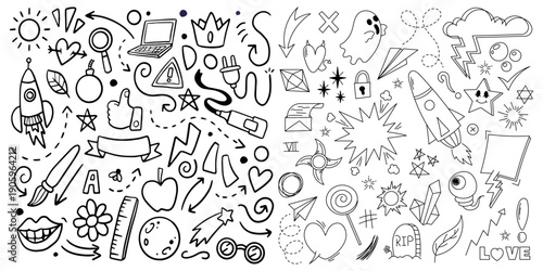 Hand drawn everyday objects and miscellaneous doodle collection