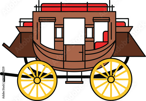 Vintage Wild West Stagecoach Vector Illustration with Galloping Horses and Wooden Carriage Detail