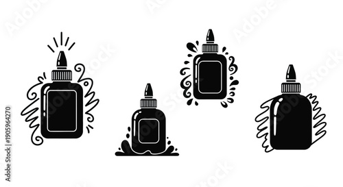 Black glue bottles with doodle swirls a striking silhouette