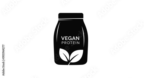 Black vegan protein jar with leaves a striking silhouette