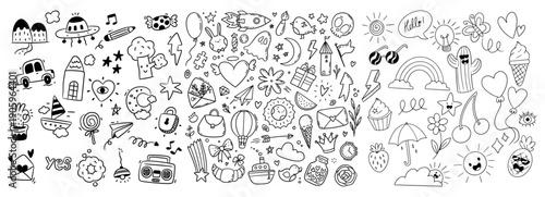 Hand drawn everyday objects and miscellaneous doodle collection