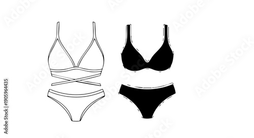 Comparison of two styles of black swimwear designs featuring different cuts and coverage.