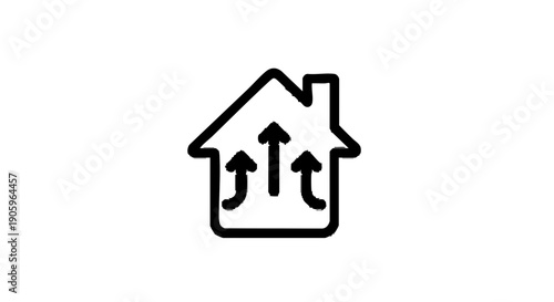 Graphic illustration of a house with upward arrows indicating growth or value increase