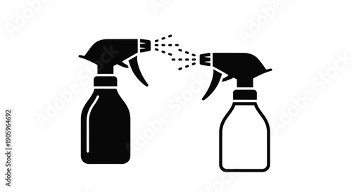 Two spray bottles emitting liquid a striking black silhouette