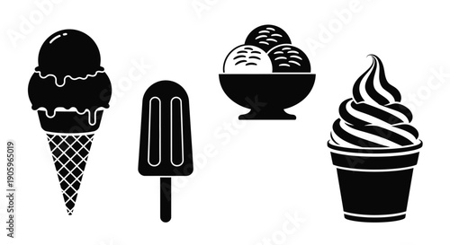 Black and white ice cream treats in a graphic silhouette