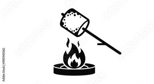 Marshmallow roasting over a campfire depicted as a silhouette