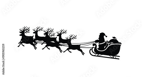 Santa claus and reindeer flying in a sleigh silhouette