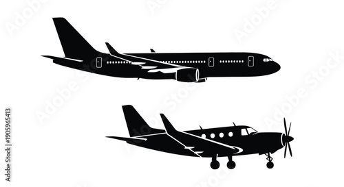 Two aircraft in profile view a striking black silhouette