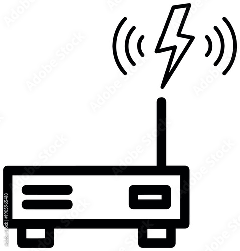 Wireless Router Icon with Wi-Fi Signal and Lightning Bolt