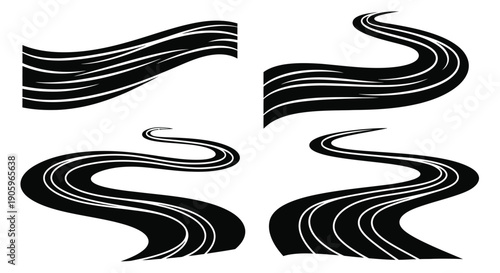 Abstract wavy lines and curves form a striking black silhouette