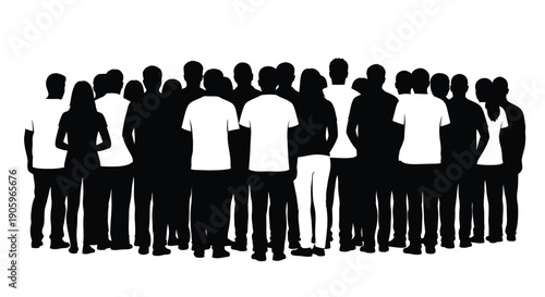 A large group of people standing together depicted in black silhouette