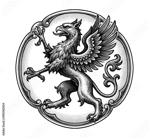 Griffin mythical creature in ornate frame