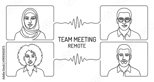 Remote team meeting video call with four participants
