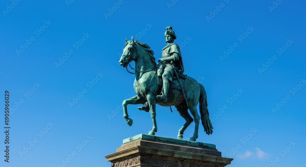 Obraz premium A statue of a man on horseback against a clear blue sky