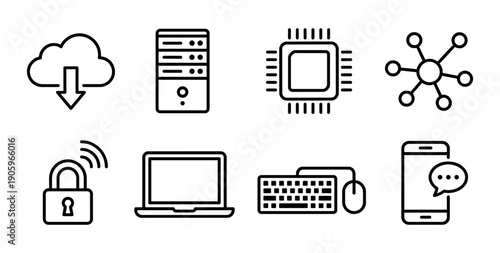 Technology and computing line icons