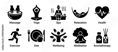 Wellness and health services silhouette icons
