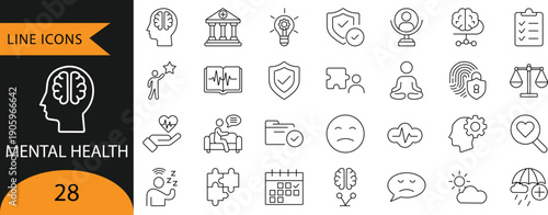 Mental Health Psychology Therapy Brain Wellness Mind Vector Icon Set
