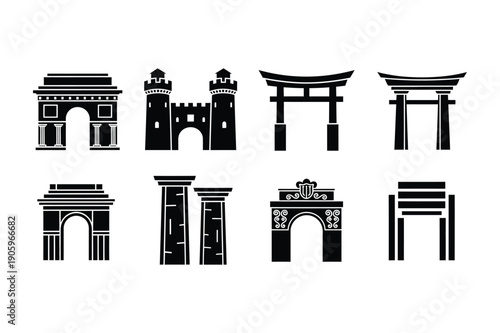 Architectural Gates Icons: Arch, Castle Gate, Torii, Column