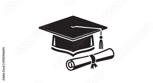 Graduation cap and diploma scroll isolated on transparent background