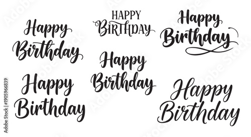 Handwritten happy birthday message in black ink on transparent background