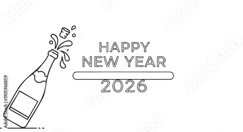 New Year celebration champagne bottle with flying cork illustration