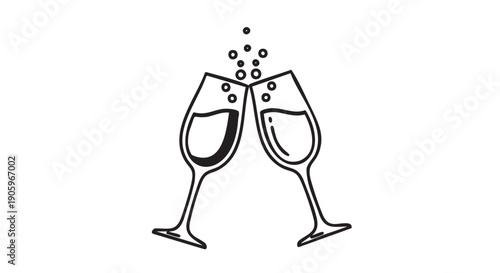 Two empty champagne glasses isolated with rising bubbles effect