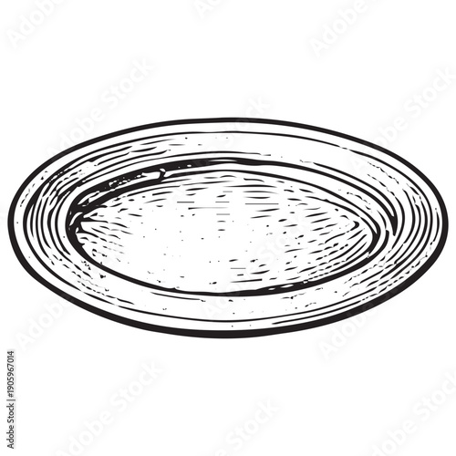 Vintage Medieval Plate Engraving Retro Rustic Tableware Dish Illustration Antique Woodcut Line Art