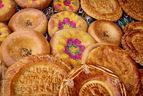 Delicious traditional Uzbek bread lepyoshka