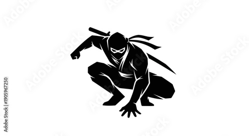 Ninja warrior silhouette isolated on white
