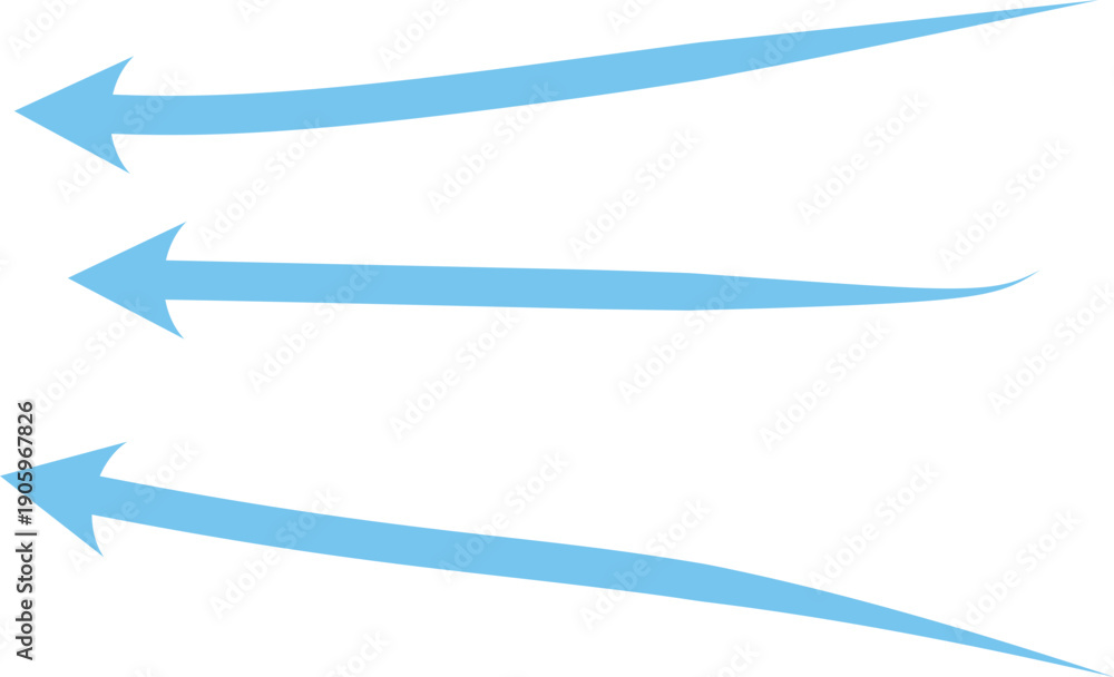 Fototapeta premium Transparent background: Blue Wavy Arrows Flowing Left - Directional, Movement, Information Flow Air flow arrows. Blue cold wind stream, fresh water direction Light wind set of vector elements on,
