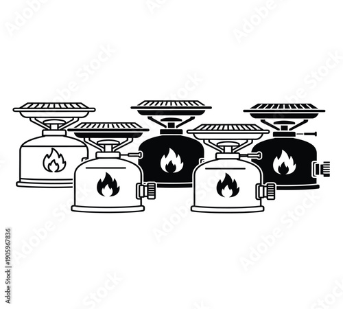 Collection of portable gas stoves and camping stoves