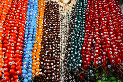 close up of colorful beads