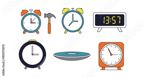 Alarm Clock Line art color flat style