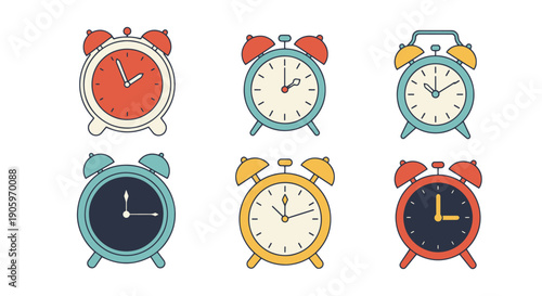 Alarm Clock Line art filled flat design