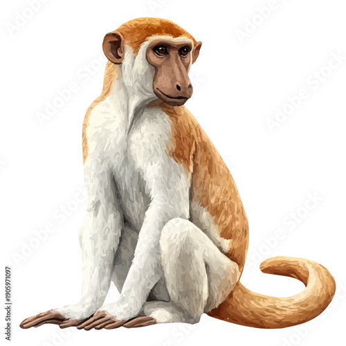 watercolor of Proboscis Monkey, vector clipart, isolated on a white background.