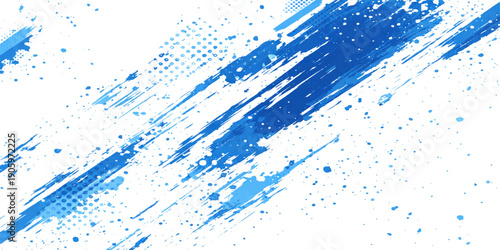 An abstract blue watercolor texture design featuring artistic ink splashes and paint splatters with a liquid grunge vector illustration style