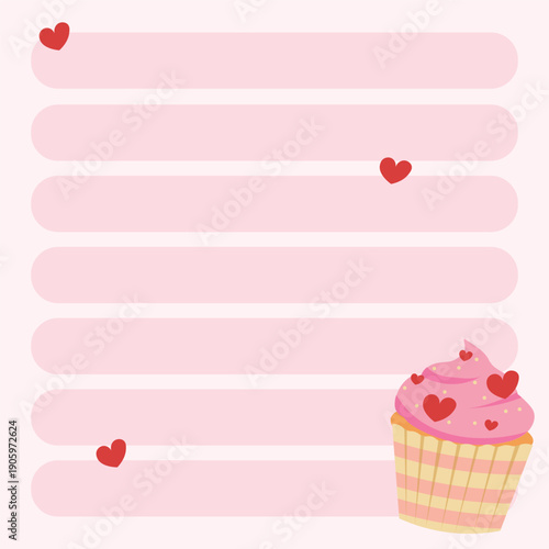 Wallpaper Mural memo design with stripes for a to-do list in a cute pink design with a cupcake and hearts Torontodigital.ca