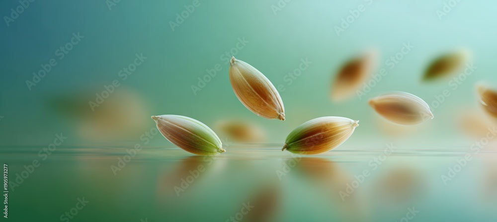 Naklejka premium Abstract Composition of Sprouting Barley Grains on Pastel Green Background
