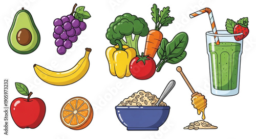 Fresh fruit and healthy food isolated on transparent background.